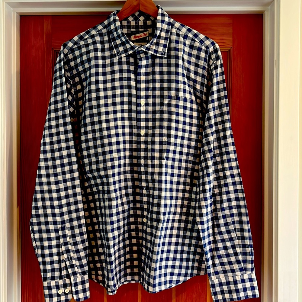 Johnnie-O blue gingham long sleeve button down shirt, size L